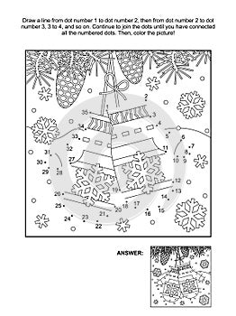 Dot-to-dot and coloring page with Santa`s mittens