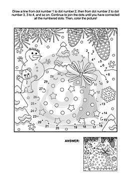 Dot-to-dot and coloring page with Santa`s sack