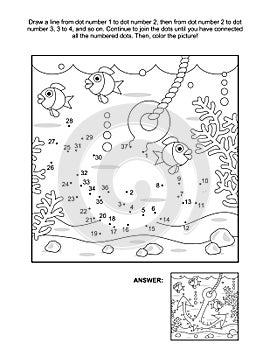 Dot-to-dot and coloring page - underwater life, anchor