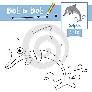 Dot to dot educational game and Coloring book Dolphin animal cartoon character vector illustration