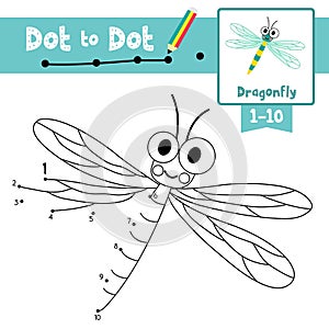 Dot to dot educational game and Coloring book Dragonfly animal cartoon character vector illustration