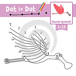 Dot to dot educational game and Coloring book Flying Roseate Spoonbill bird animal cartoon character vector illustration