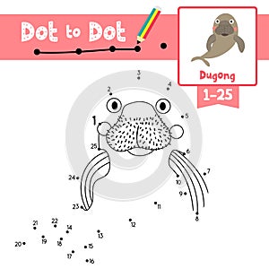 Dot to dot educational game and Coloring book Happy Dugong animal cartoon character vector illustration