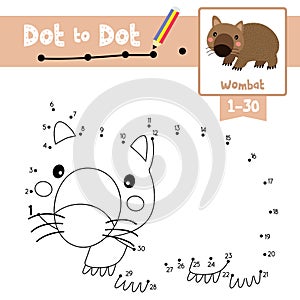 Dot to dot educational game and Coloring book Happy Wombat animal cartoon character vector illustration