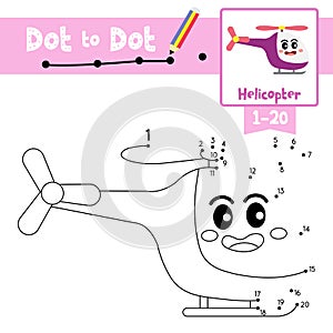 Dot to dot educational game and Coloring book Helicopter cartoon character side view vector illustration