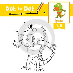 Dot to dot educational game and Coloring book Iguana standing on two legs animal cartoon character vector illustration