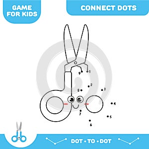 Dot to dot educational game for preschool kids. Activity worksheet. Scissors