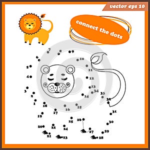 Dot to dot funny game for kids with lion