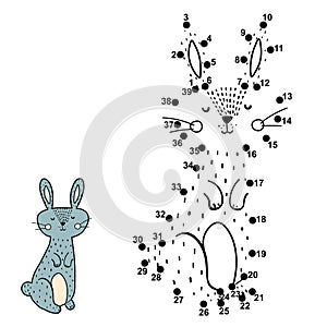 Dot to dot game for kids. Connect the numbers and drawn a cute rabbit