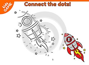 Dot to dot kids game with flying rocket in space