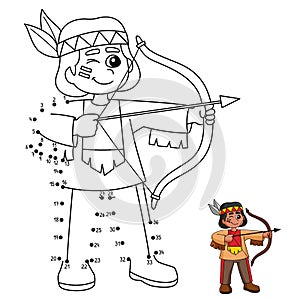 Dot to Dot Native American With Bow And Arrow