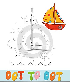 Dot to dot puzzle. Connect dots game. boat vector illustration