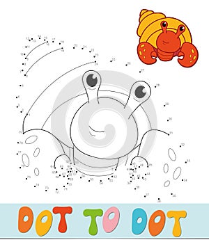 Dot to dot puzzle. Connect dots game. Cancer hermit vector illustration