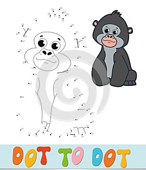 Dot to dot puzzle. Connect dots game. gorilla vector illustration