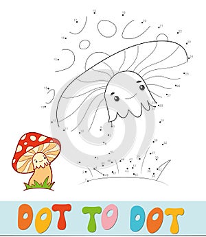 Dot to dot puzzle. Connect dots game. mushroom vector illustration