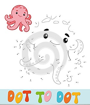Dot to dot puzzle. Connect dots game. octopus vector illustration