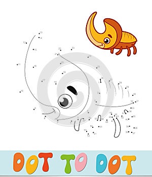 Dot to dot puzzle. Connect dots game. rhinoceros beetle vector illustration
