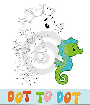 Dot to dot puzzle. Connect dots game. Sea Horse vector illustration