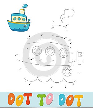 Dot to dot puzzle. Connect dots game. ship vector illustration