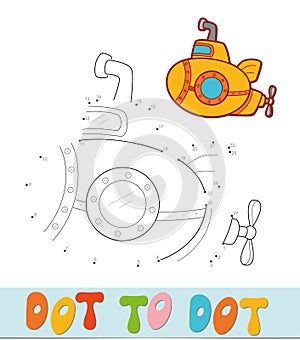 Dot to dot puzzle. Connect dots game. Submarine vector illustration