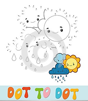 Dot to dot puzzle. Connect dots game. sun and cloud vector illustration