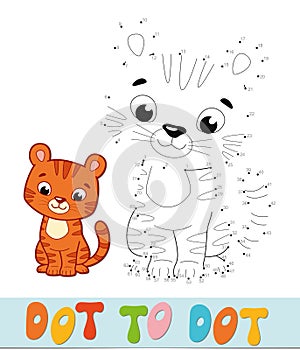 Dot to dot puzzle. Connect dots game. tiger vector illustration