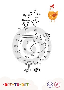 Dot to dot quiz learning children game with a cartoony chick