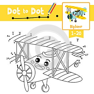 Dot to dot educational game and Coloring book Biplane cartoon character perspective view vector illustration