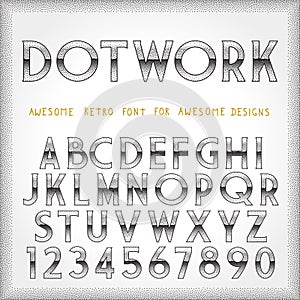 Dot Work Alphabet in 80s Retro Futurism style