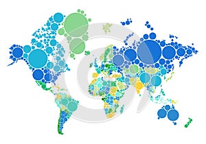 Dot world map with countries, vector