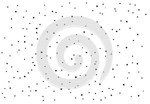 Dots of black color of different sizes are randomly arranged on a white background in a modern style. Beautiful grunge vintage
