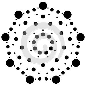 Dots, circles radial, radiating motif, element. Abstract minimal