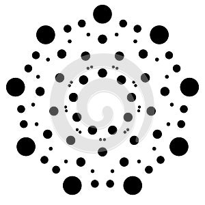 Dots, circles radial, radiating motif, element. Abstract minimal