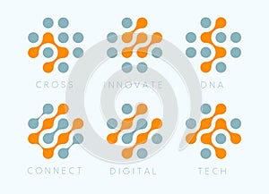Dots cross vector emblem set. Innovate bio tech modern icons. Digital science labosatory isolated logo collection photo