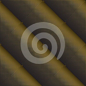 Dots 3d golden vector seamless pattern. Halftone textured background. Grunge gradient repeat backdrop. Diagonal dotted stripes.