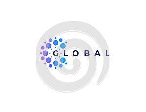 Dots logo concept for software development and global innovate technology. Blue and purple round logotype concept for