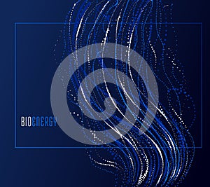 Dots particles flowing array vector abstract background, biology science theme design.