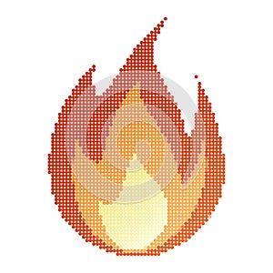 Dots Pixel Fire flames, bright fireball, heat wildfire and red hot bonfire, red fiery flames.