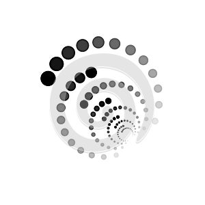 DOTS IN SPIRAL. HALFTONE DESIGN ELEMENTS. ISOLATED VECTOR ON WHITE BACKGROUND