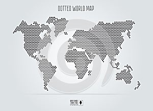 Dotted abstract world map. Vector illustration. Black round dots