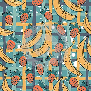 Dotted Background. Seamless Pattern with Bananas. Scandinavian Style. Fruits