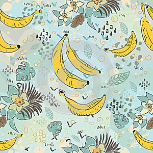 Dotted Background. Seamless Pattern with Bananas. Scandinavian Style. Fruits