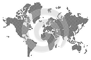 Dotted black World map isolated on white background. The planet unfolded vector illustration
