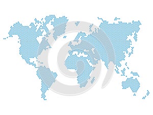 Dotted Blue World Map Isolated on White. Vector