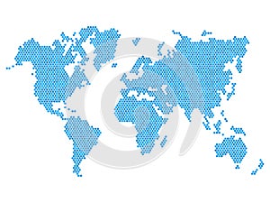 Dotted Blue World Map Isolated on White. Vector