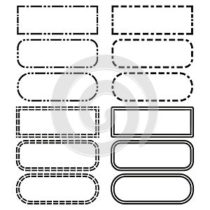 Dotted border frames. Dashed rectangle shapes. Outline design elements. Vector collection illustration.