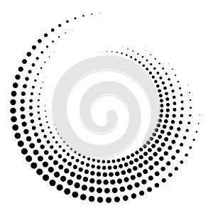 Dotted, dots, speckles abstract concentric circle. Spiral, swirl, twirl element.Circular and radial lines volute, helix.Segmented