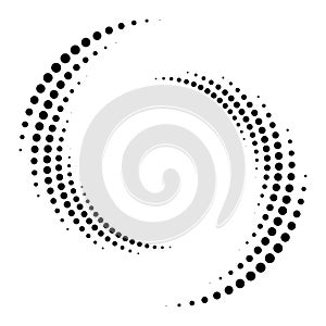 Dotted, dots, speckles abstract concentric circle. Spiral, swirl, twirl element.Circular and radial lines volute, helix.Segmented
