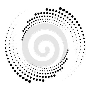 Dotted, dots, speckles abstract concentric circle. Spiral, swirl, twirl element.Circular and radial lines volute, helix.Segmented photo