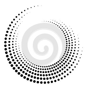 Dotted, dots, speckles abstract concentric circle. Spiral, swirl, twirl element.Circular and radial lines volute, helix.Segmented photo